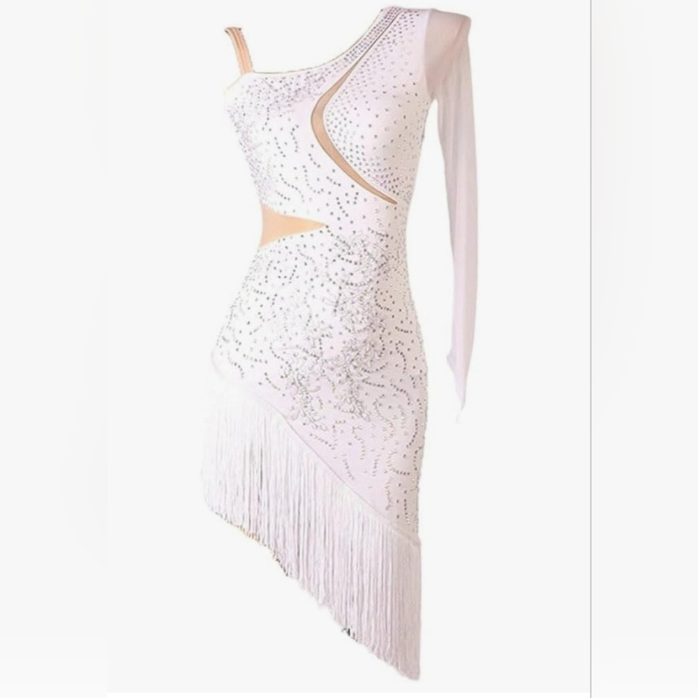 Chic White Asymmetrical Fringe Dress